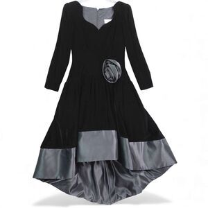 Morton Myles for the Warrens Sz 10 Black Velvet Satin Dress Drop Waist Vintage